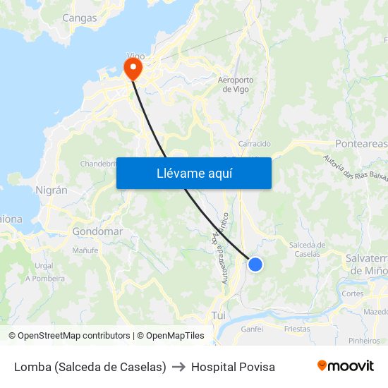 Lomba (Salceda de Caselas) to Hospital Povisa map