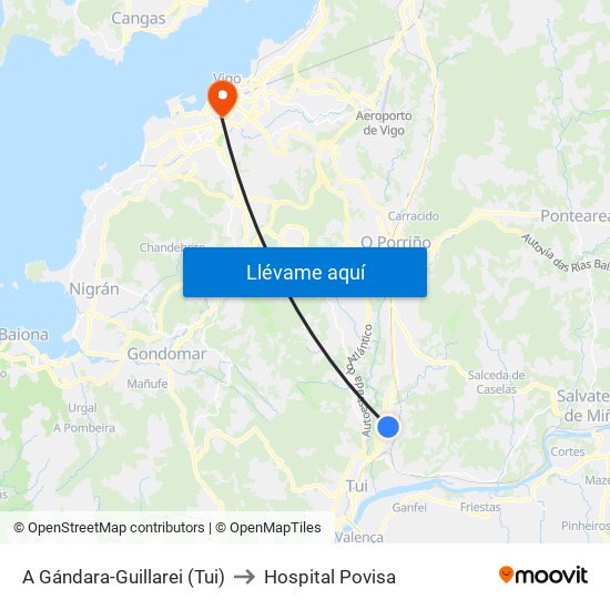 A Gándara-Guillarei (Tui) to Hospital Povisa map