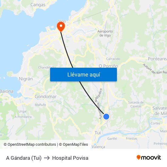 A Gándara (Tui) to Hospital Povisa map