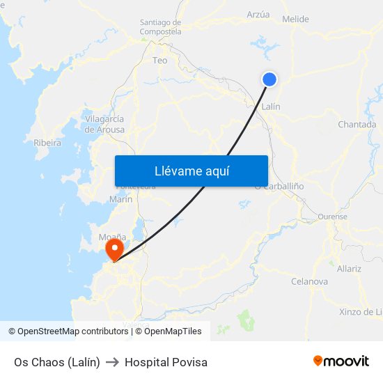 Os Chaos (Lalín) to Hospital Povisa map