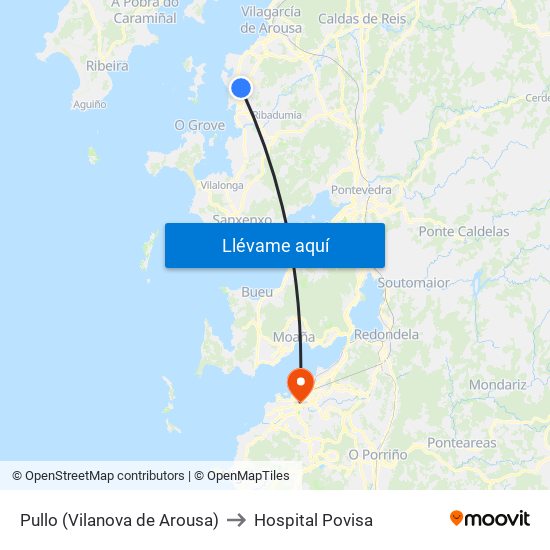 Pullo (Vilanova de Arousa) to Hospital Povisa map