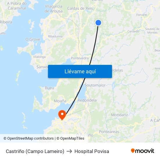 Castriño (Campo Lameiro) to Hospital Povisa map