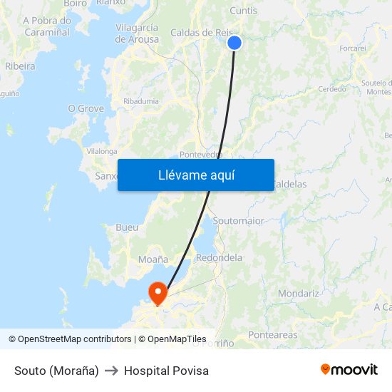 Souto (Moraña) to Hospital Povisa map
