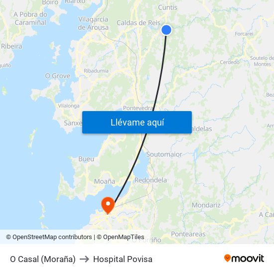 O Casal (Moraña) to Hospital Povisa map