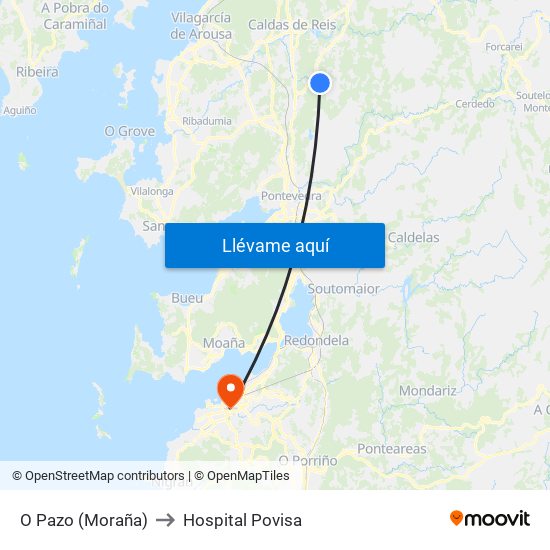 O Pazo (Moraña) to Hospital Povisa map