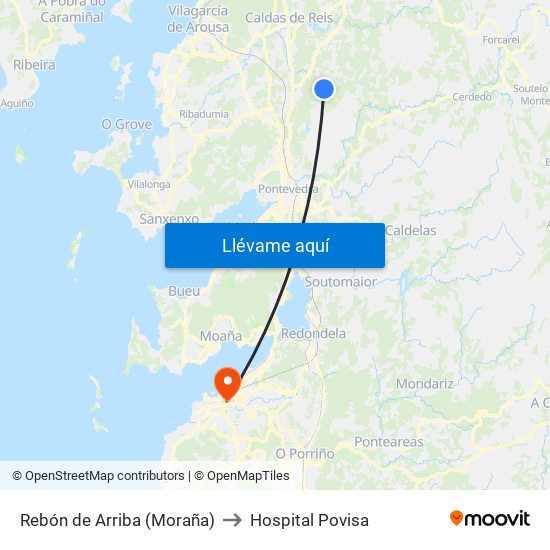 Rebón de Arriba (Moraña) to Hospital Povisa map