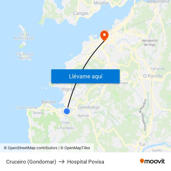 Cruceiro (Gondomar) to Hospital Povisa map