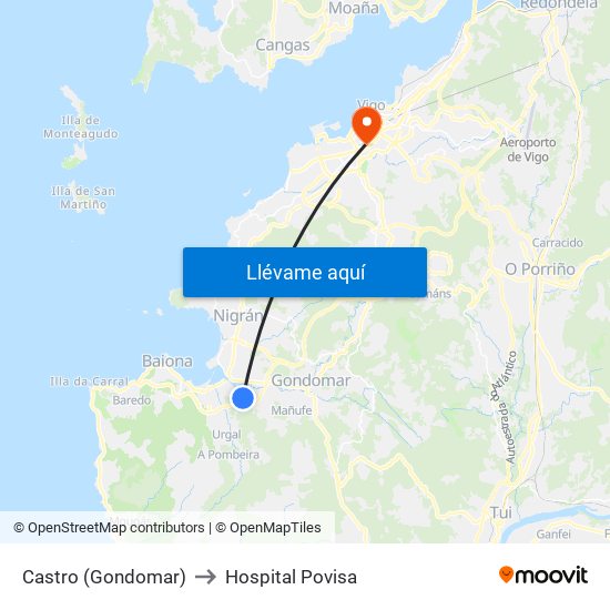 Castro (Gondomar) to Hospital Povisa map