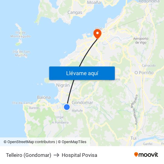 Telleiro (Gondomar) to Hospital Povisa map