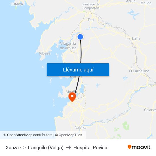Xanza - O Tranquilo (Valga) to Hospital Povisa map