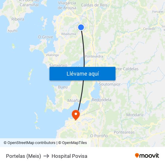 Portelas (Meis) to Hospital Povisa map