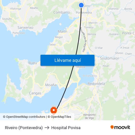 Riveiro (Pontevedra) to Hospital Povisa map
