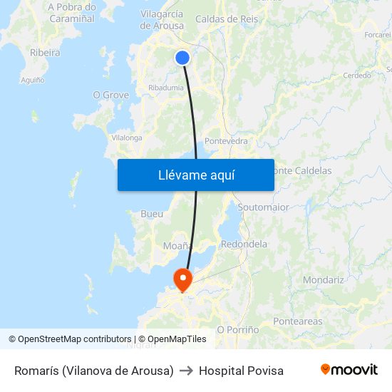 Romarís (Vilanova de Arousa) to Hospital Povisa map