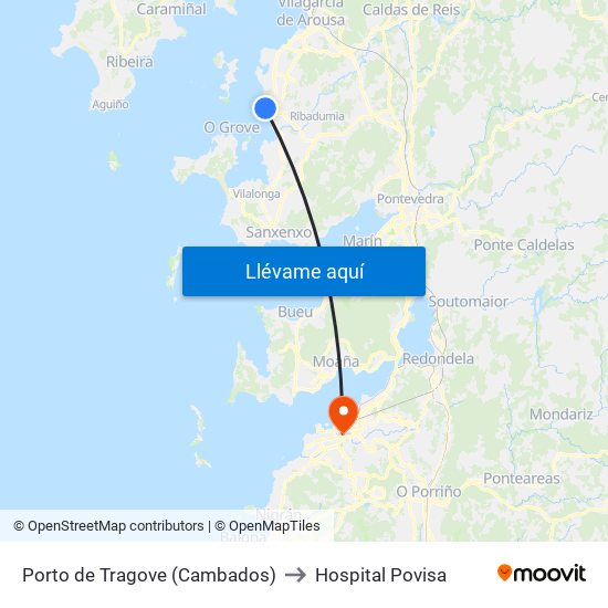Porto de Tragove (Cambados) to Hospital Povisa map
