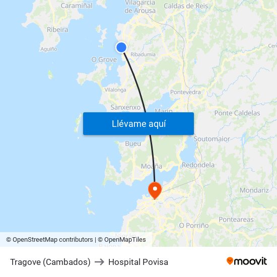 Tragove (Cambados) to Hospital Povisa map