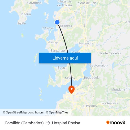 Corvillón (Cambados) to Hospital Povisa map