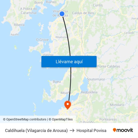 Caldihuela (Vilagarcía de Arousa) to Hospital Povisa map