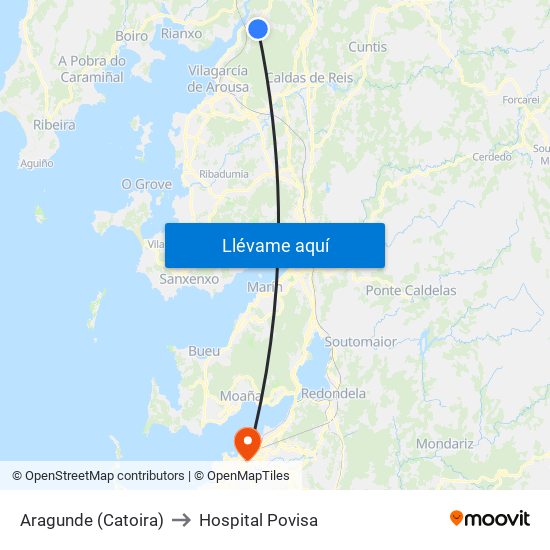 Aragunde (Catoira) to Hospital Povisa map