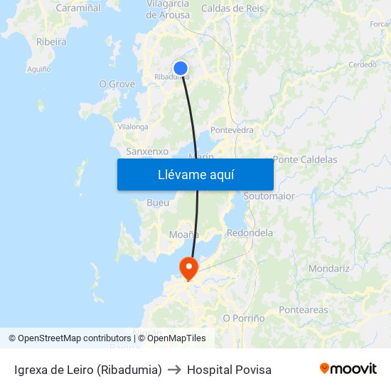 Igrexa de Leiro (Ribadumia) to Hospital Povisa map