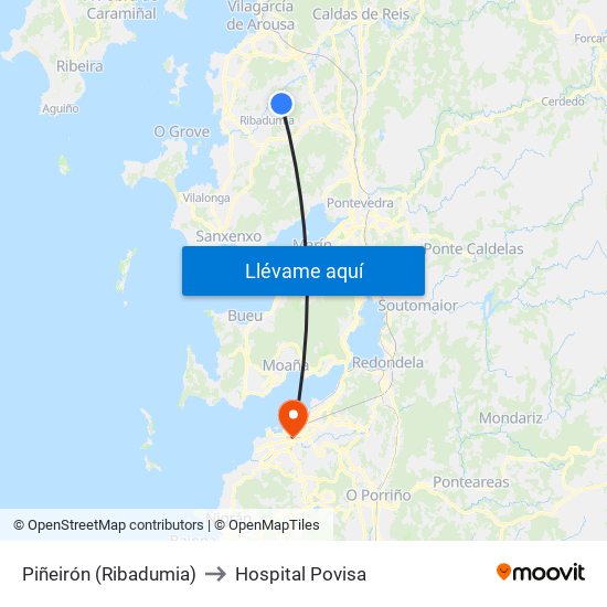 Piñeirón (Ribadumia) to Hospital Povisa map