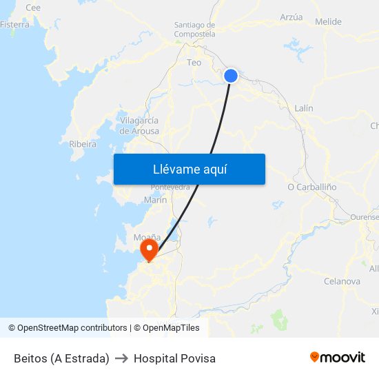 Beitos (A Estrada) to Hospital Povisa map