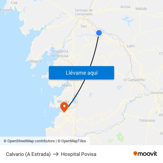 Calvario (A Estrada) to Hospital Povisa map