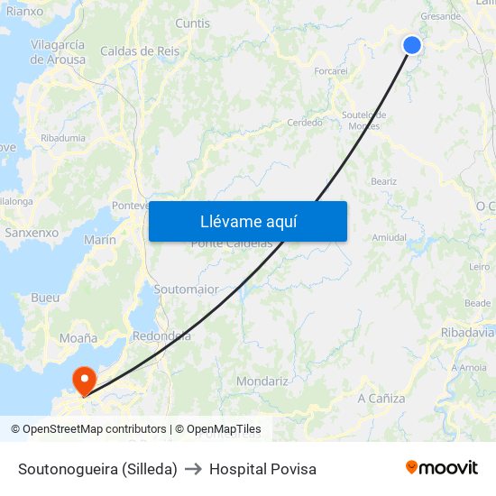 Soutonogueira (Silleda) to Hospital Povisa map