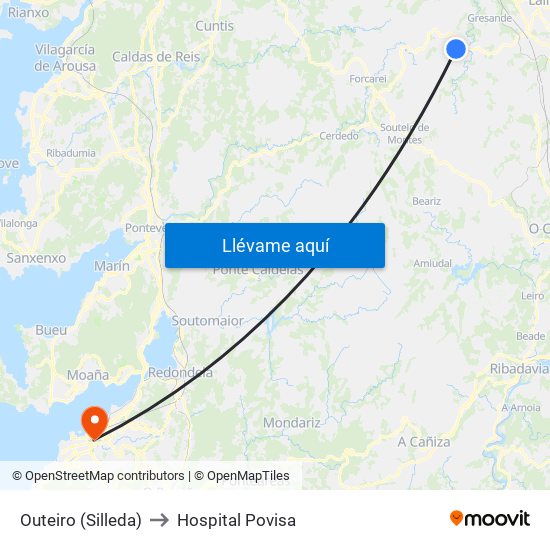 Outeiro (Silleda) to Hospital Povisa map