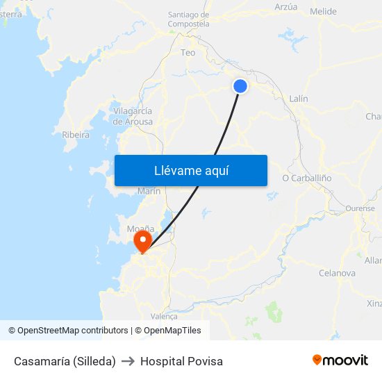 Casamaría (Silleda) to Hospital Povisa map