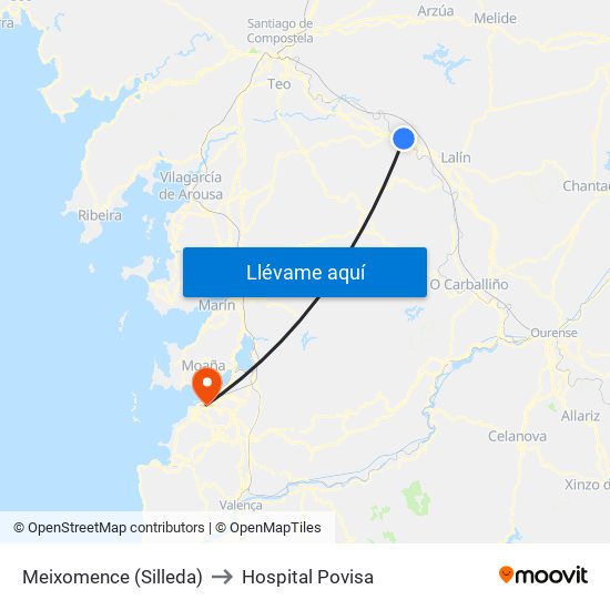 Meixomence (Silleda) to Hospital Povisa map