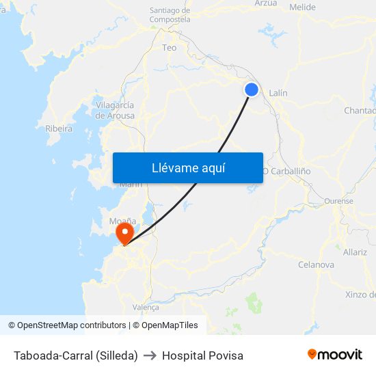 Taboada-Carral (Silleda) to Hospital Povisa map