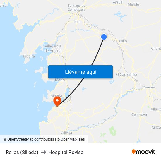 Rellas (Silleda) to Hospital Povisa map