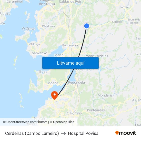 Cerdeiras (Campo Lameiro) to Hospital Povisa map