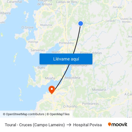 Toural - Cruces (Campo Lameiro) to Hospital Povisa map