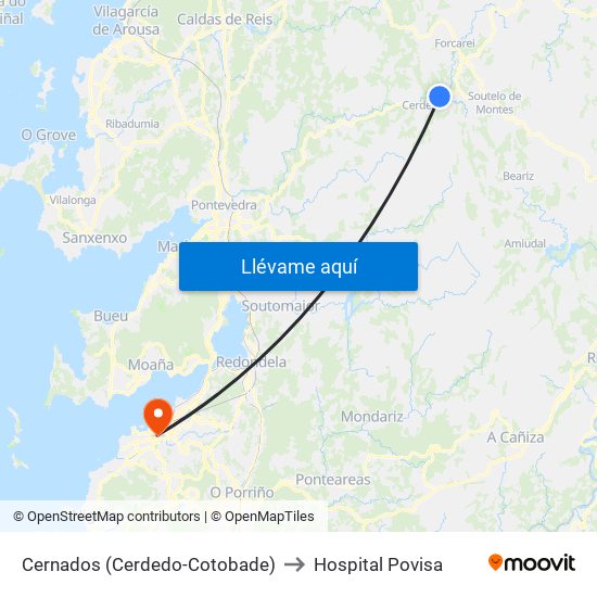 Cernados (Cerdedo-Cotobade) to Hospital Povisa map