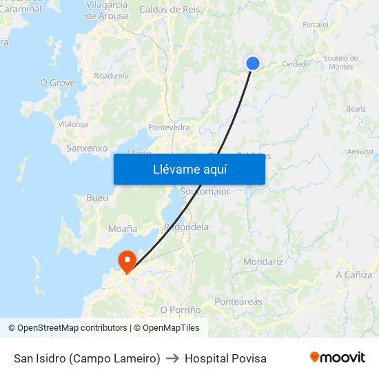 San Isidro (Campo Lameiro) to Hospital Povisa map