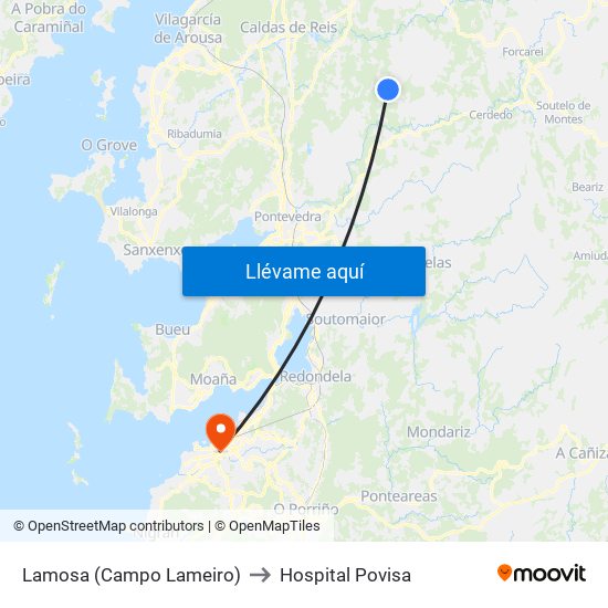 Lamosa (Campo Lameiro) to Hospital Povisa map