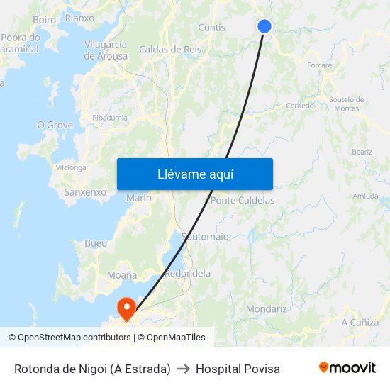 Rotonda de Nigoi (A Estrada) to Hospital Povisa map