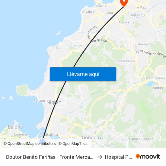 Doutor Benito Fariñas - Fronte Mercado (Baiona) to Hospital Povisa map