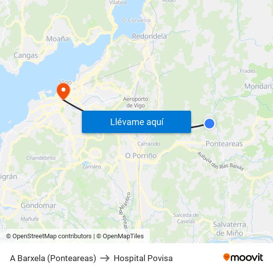 A Barxela (Ponteareas) to Hospital Povisa map