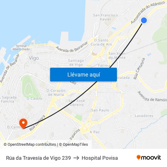 Rúa da Travesía de Vigo 239 to Hospital Povisa map