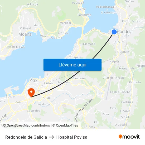 Redondela de Galicia to Hospital Povisa map