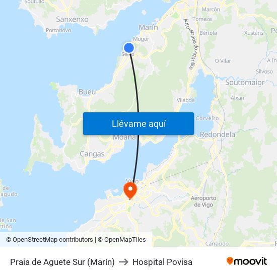 Praia de Aguete Sur (Marín) to Hospital Povisa map