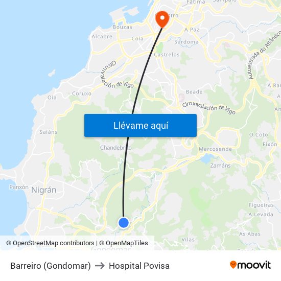 Barreiro (Gondomar) to Hospital Povisa map