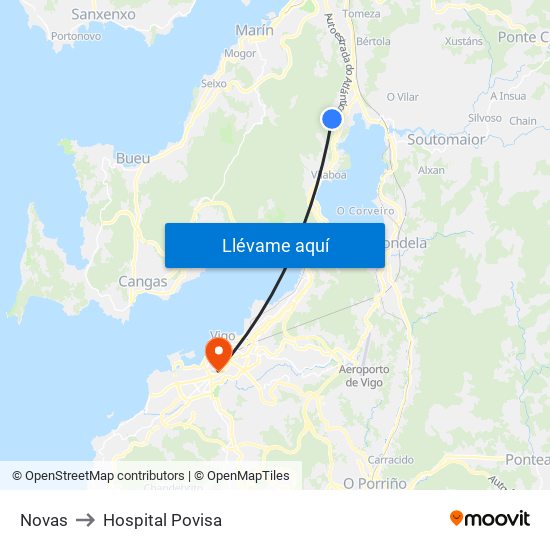 Novas to Hospital Povisa map