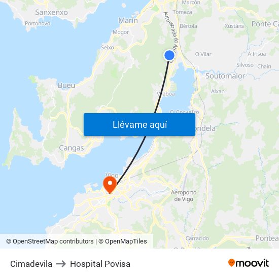 Cimadevila to Hospital Povisa map