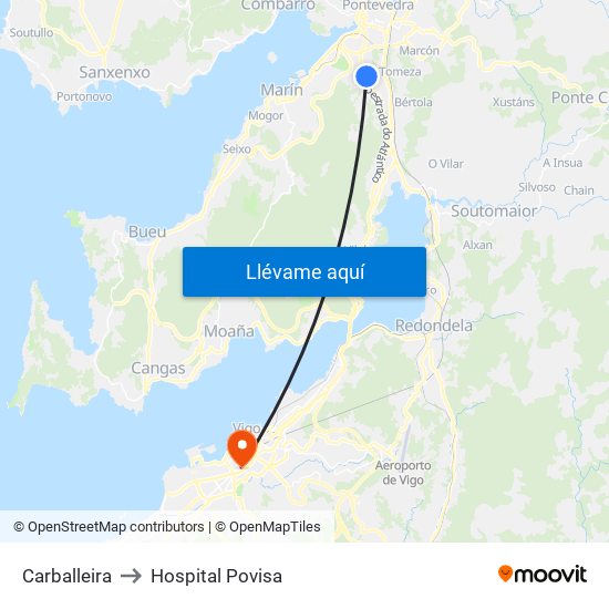 Carballeira to Hospital Povisa map
