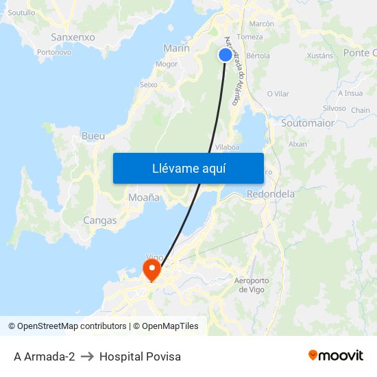 A Armada-2 to Hospital Povisa map