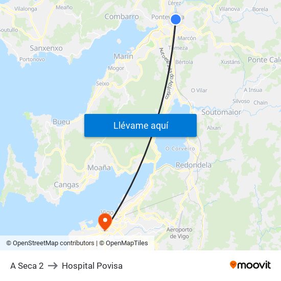A Seca 2 to Hospital Povisa map
