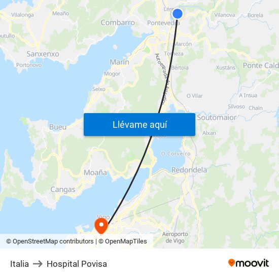 Italia to Hospital Povisa map